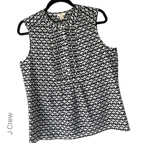 J CREW | NWOT SLEEVELESS TUXEDO TOP NAVY BLUE & WHITE BIRD PRINT | SIZE: 8 - Picture 1 of 8